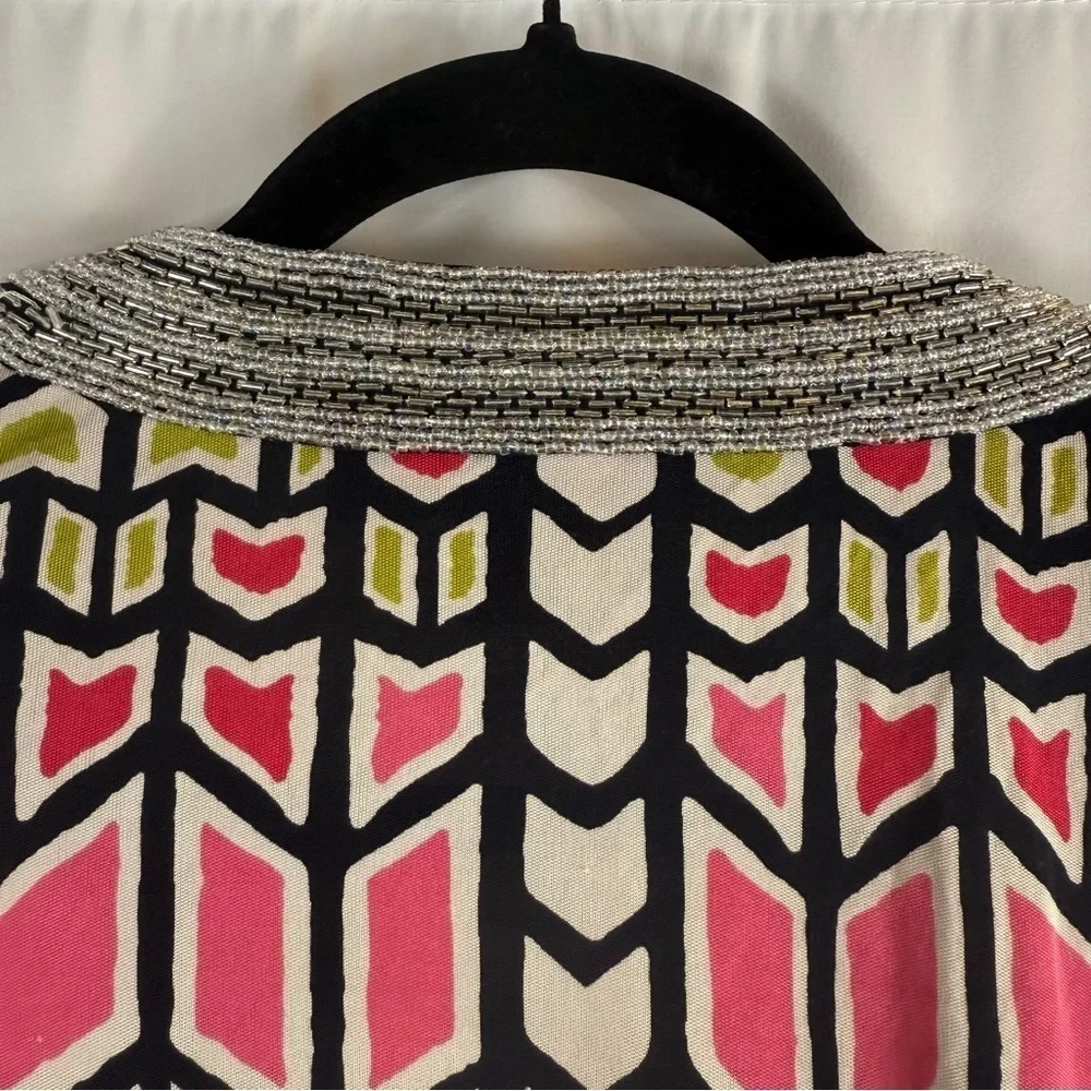 Tory Burch Women's 100% Silk Knit Tunic Top Multi Color Beaded Color Sz:M